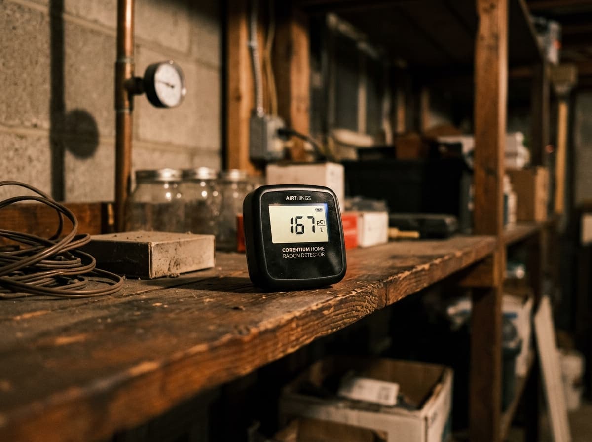 Close-up of a radon test monitor reading